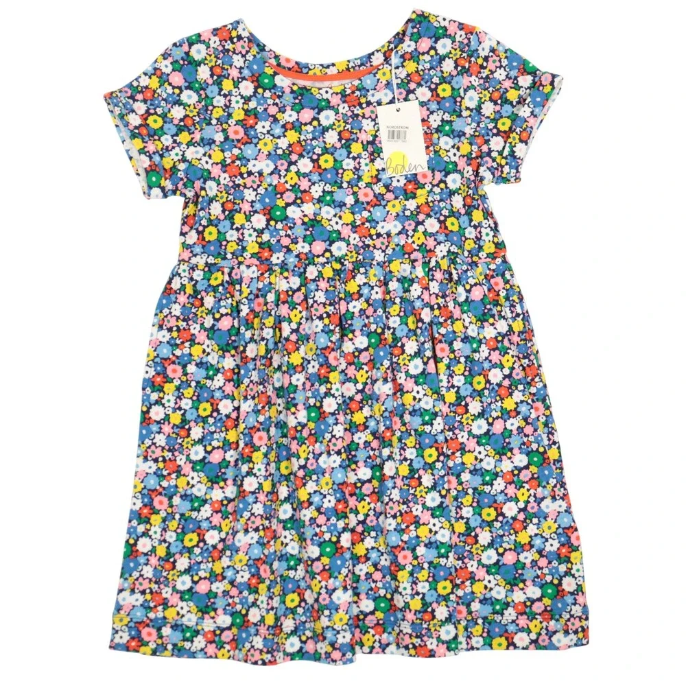 Mini Boden Dress Elizabethan Blue Flowerpatch Fun Floral Cotton Kids 5-6Y NWT